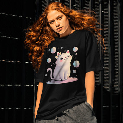 Cute Cat T-Shirt - Adorable Kitty with Bubbles Design - Kawaii Cat Lover Gift - Unisex Tee for Cat Fans