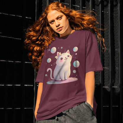 Cute Cat T-Shirt - Adorable Kitty with Bubbles Design - Kawaii Cat Lover Gift - Unisex Tee for Cat Fans