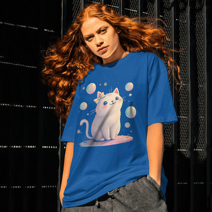 Cute Cat T-Shirt - Adorable Kitty with Bubbles Design - Kawaii Cat Lover Gift - Unisex Tee for Cat Fans