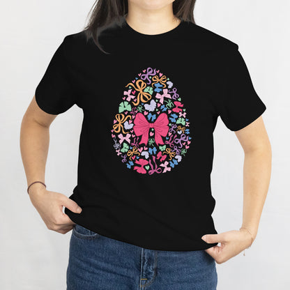 Happy Easter Egg T-Shirt - Girly Coquette Bows Easter Design Tee