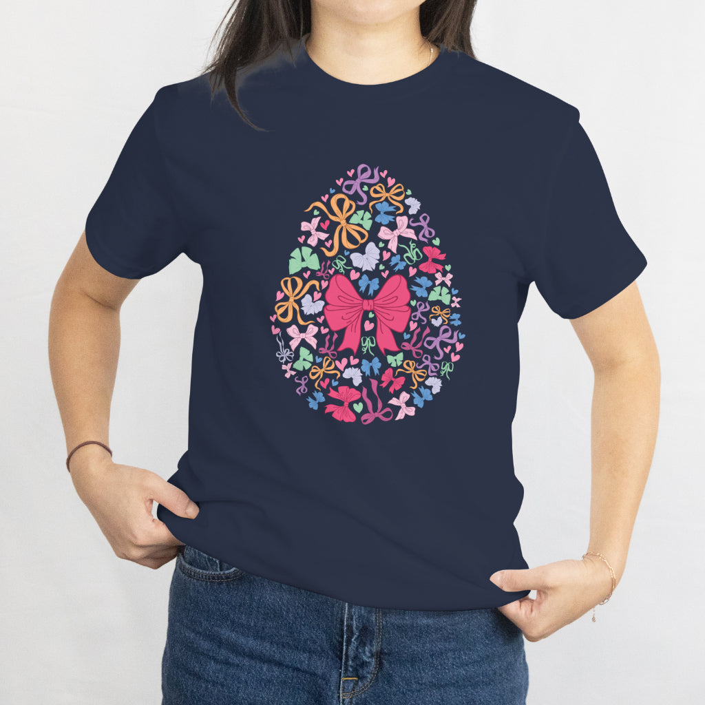 Happy Easter Egg T-Shirt - Girly Coquette Bows Easter Design Tee