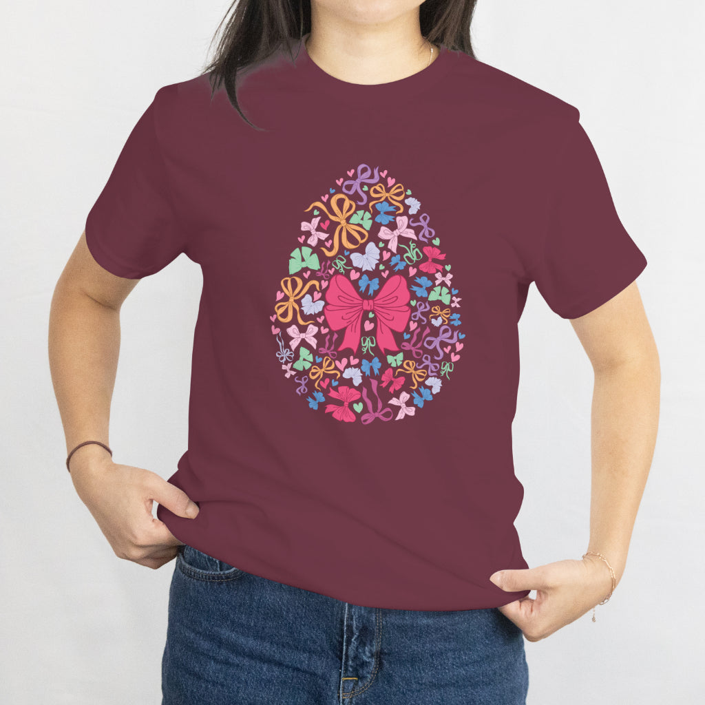 Happy Easter Egg T-Shirt - Girly Coquette Bows Easter Design Tee