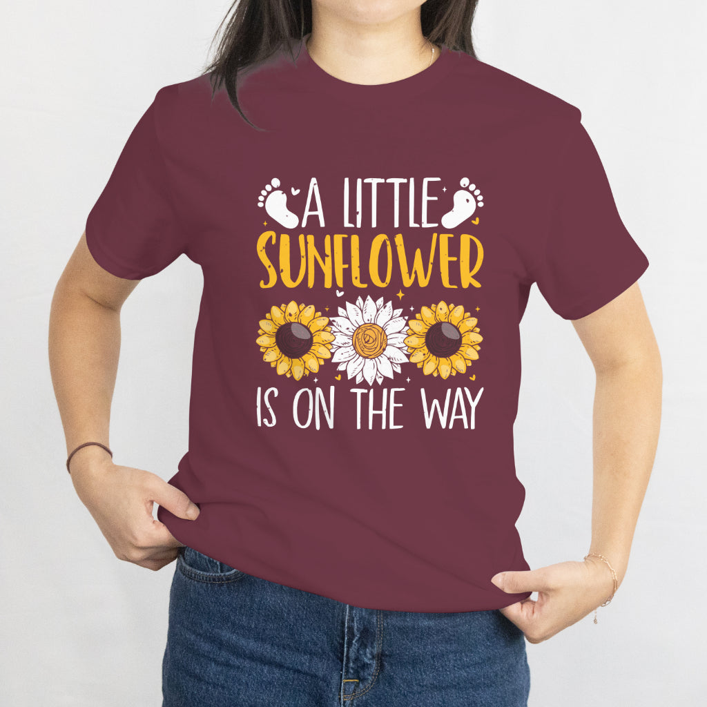 A Little Sunflower Is On The Way T-Shirt - Cute Baby Announcement Tee