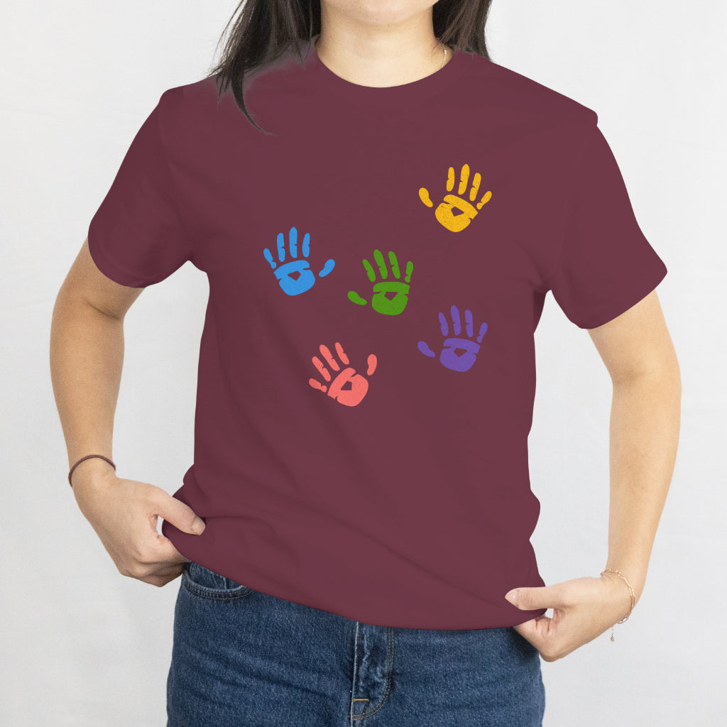 Colorful Handprint Set T-Shirt - Rainbow Paint Art Design Tee