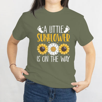 A Little Sunflower Is On The Way T-Shirt - Cute Baby Announcement Tee