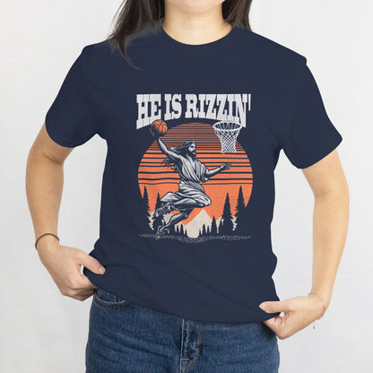 Jesus Playing Basketball T-Shirt - "He Is Rizzin" Funny Christian Graphic Tee