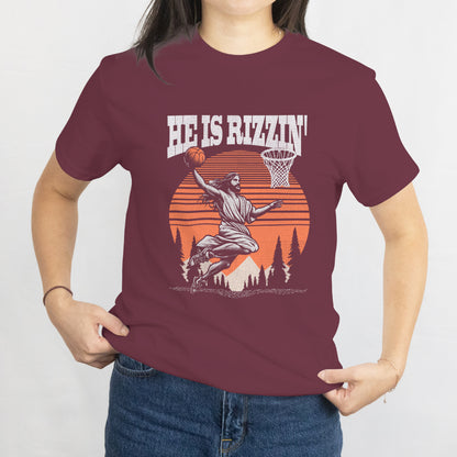 Jesus Playing Basketball T-Shirt - "He Is Rizzin" Funny Christian Graphic Tee