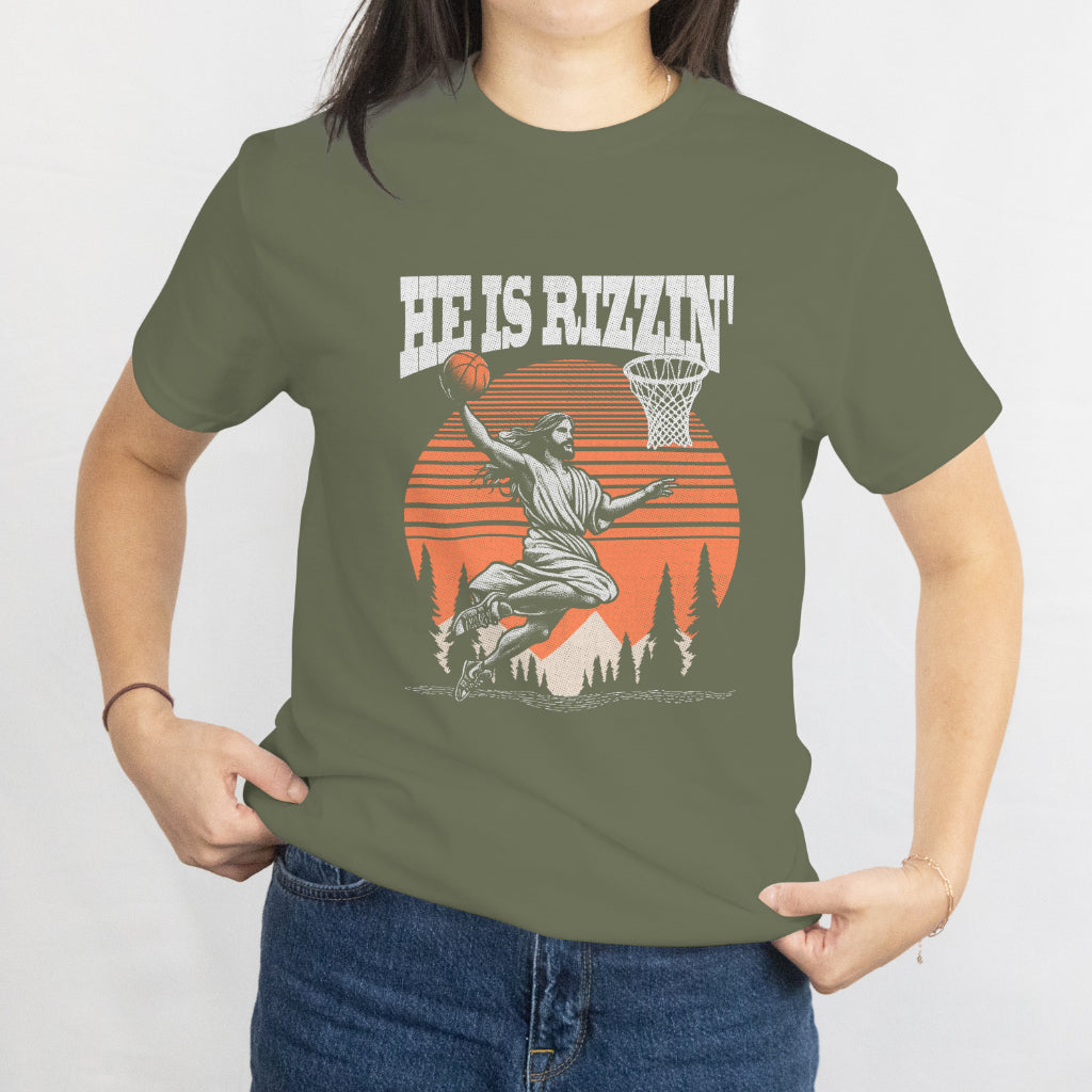 Jesus Playing Basketball T-Shirt - "He Is Rizzin" Funny Christian Graphic Tee