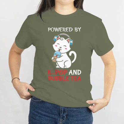 Powered by K-Pop and Bubble Tea T-Shirt - Fun K-Pop Fan & Bubble Tea Lover Tee