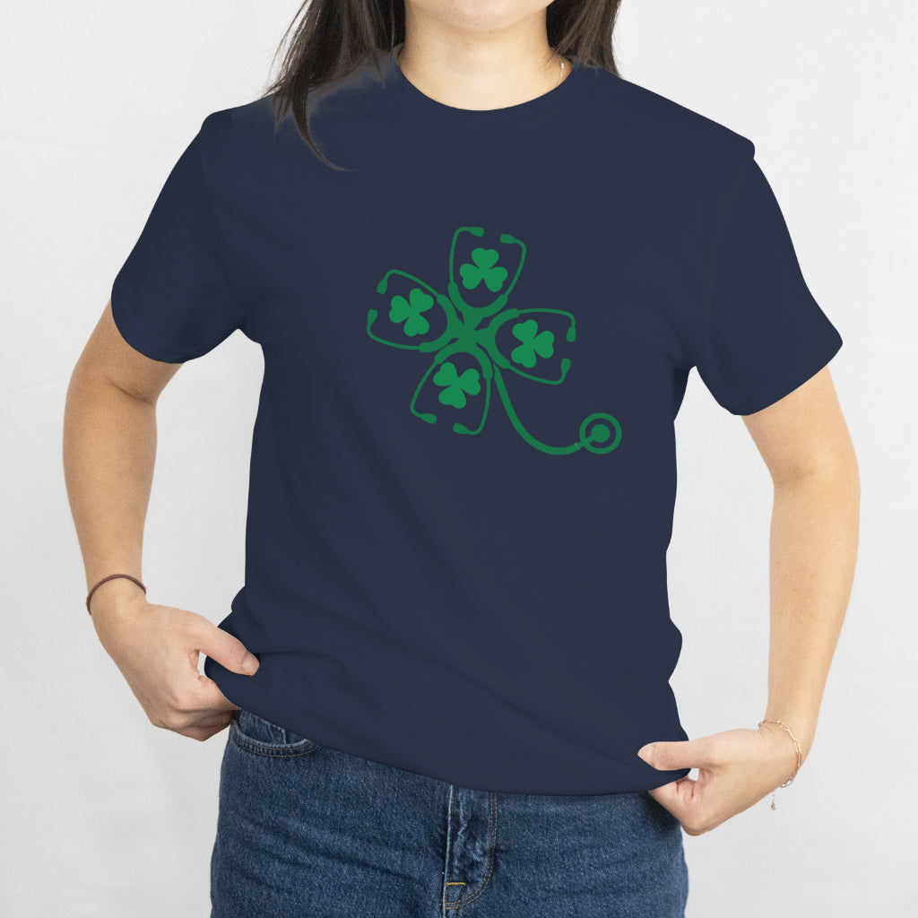 St. Patrick’s Day Nurse T-Shirt with Shamrock Stethoscope Design