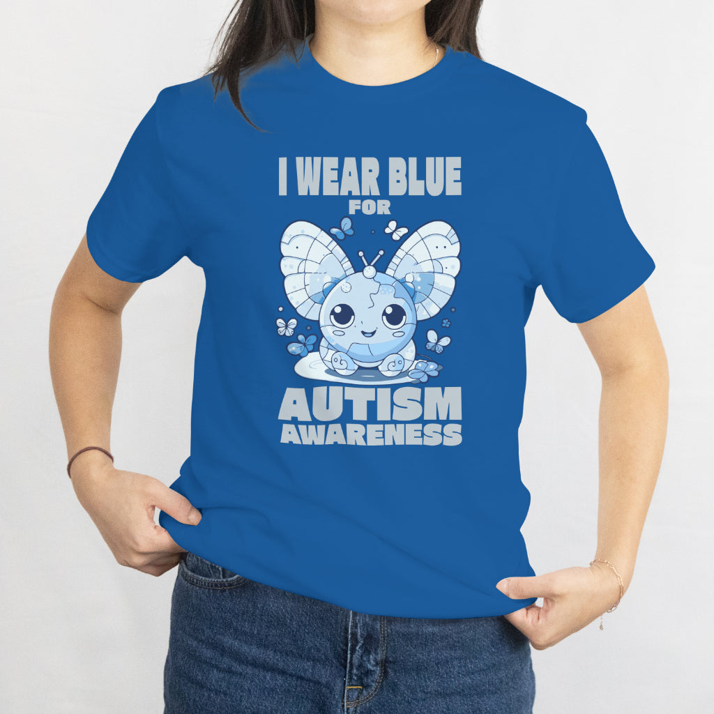 "I Wear Blue for Autism Awareness" Cute Butterfly T-Shirt