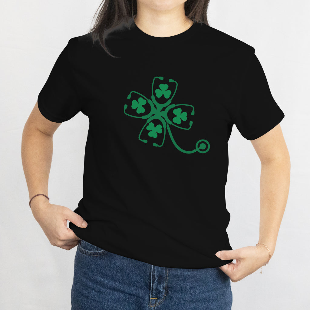 St. Patrick’s Day Nurse T-Shirt with Shamrock Stethoscope Design