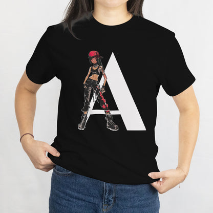 Edgy Streetwear T-Shirt – Bold “A” Design with Cool Character