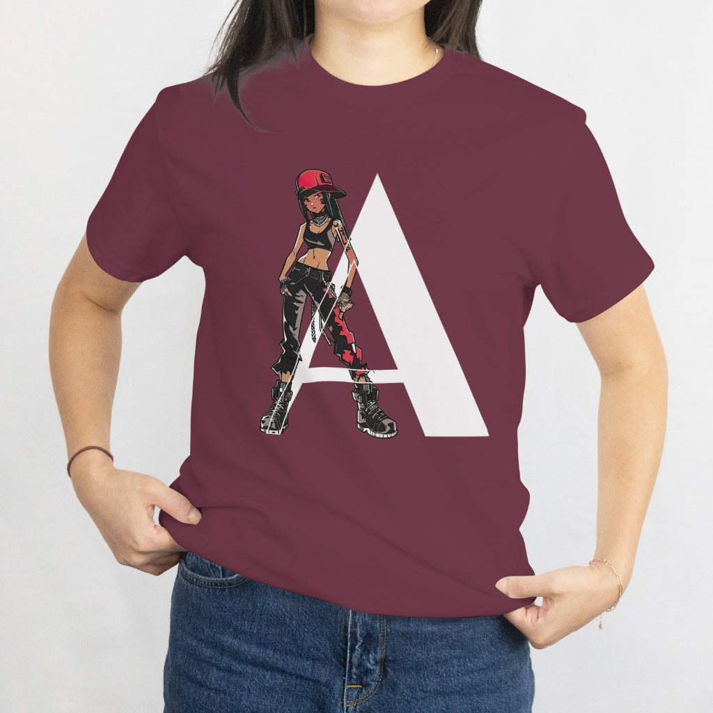 Edgy Streetwear T-Shirt – Bold “A” Design with Cool Character