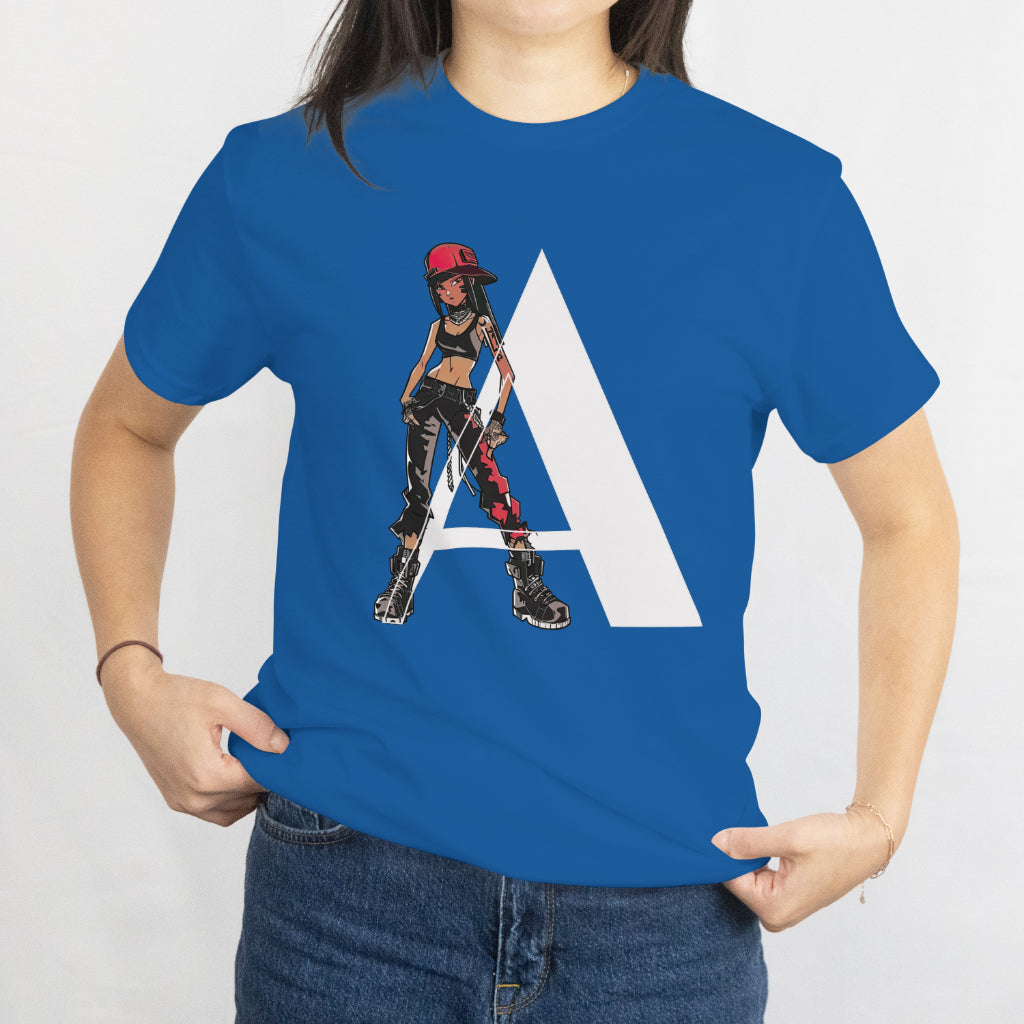 Edgy Streetwear T-Shirt – Bold “A” Design with Cool Character