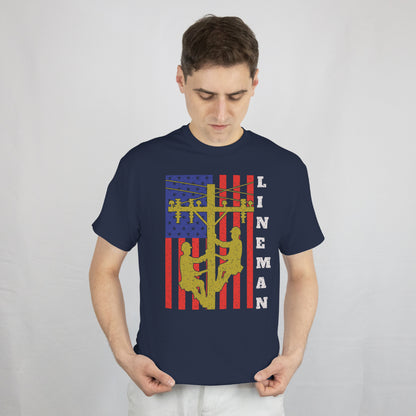 Lineman T-Shirt - Patriotic American Flag Design - Perfect Gift for Proud Linemen