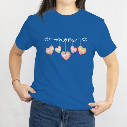 Mom T-Shirt with Hanging Hearts - Beautiful, Loved, Worthy, Strong