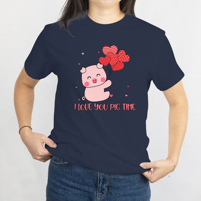 Cute Valentine T-Shirt Pig Holding Heart Valentine's Day Unisex Tee