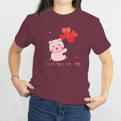 Cute Valentine T-Shirt Pig Holding Heart Valentine's Day Unisex Tee