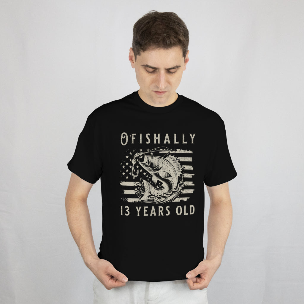 Ofishally 13 Year Old T-Shirt - 13th Birthday Fishing US Flag Tee