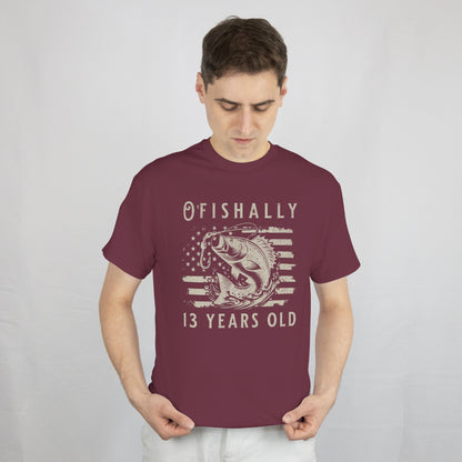 Ofishally 13 Year Old T-Shirt - 13th Birthday Fishing US Flag Tee