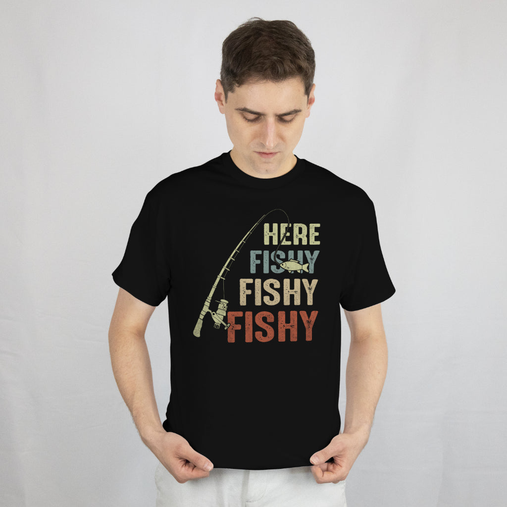 Fish Fishing Saying Angler T-Shirt Here Fishy Fisherman Fishing Rod Tee - Gift for Dad