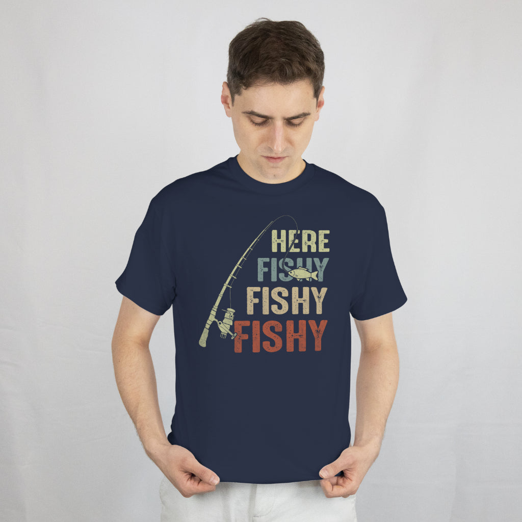 Fish Fishing Saying Angler T-Shirt Here Fishy Fisherman Fishing Rod Tee - Gift for Dad