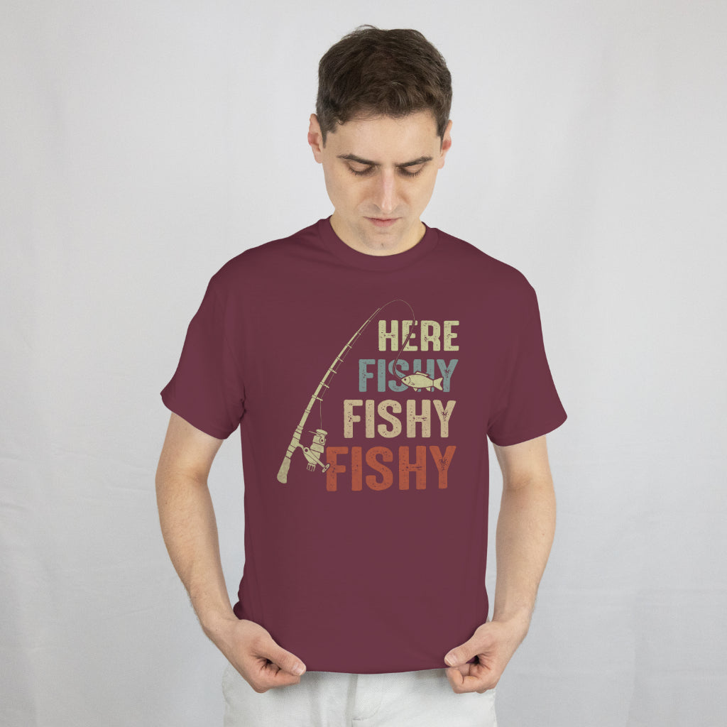 Fish Fishing Saying Angler T-Shirt Here Fishy Fisherman Fishing Rod Tee - Gift for Dad