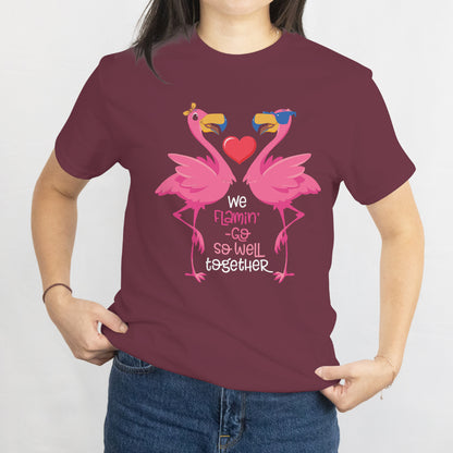 Flamingo Lover Valentine's Day T-Shirt - "We flamingo so well together" tee