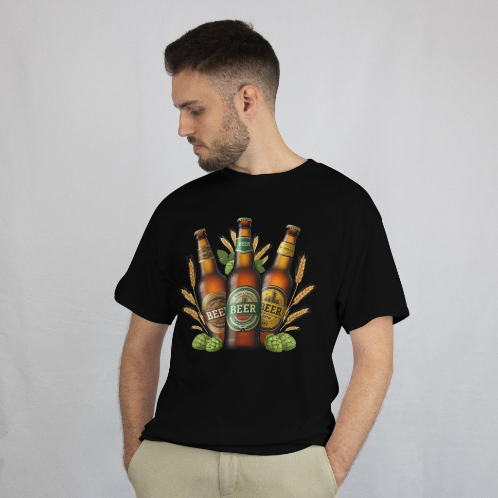 Craft Beer Lover T-Shirt - Vintage Beer Bottle Design with Wheat and Hops, Perfect Gift for Beer Enthusiasts and Brewery Fans