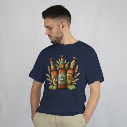 Craft Beer Lover T-Shirt - Vintage Beer Bottle Design with Wheat and Hops, Perfect Gift for Beer Enthusiasts and Brewery Fans