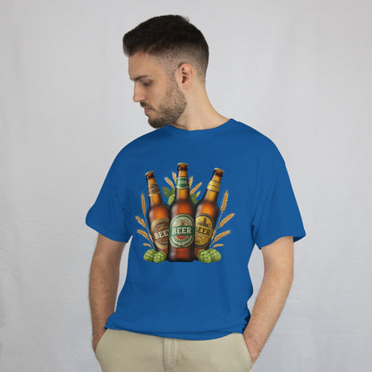 Craft Beer Lover T-Shirt - Vintage Beer Bottle Design with Wheat and Hops, Perfect Gift for Beer Enthusiasts and Brewery Fans