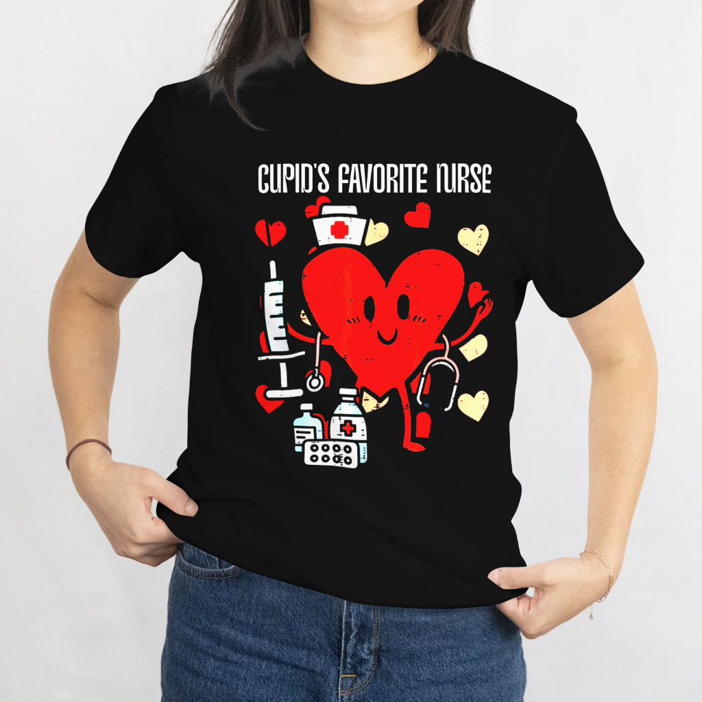 Heart Funny Nursing Scrub Top RN Women T-Shirt Valentines Day Nurse Tee