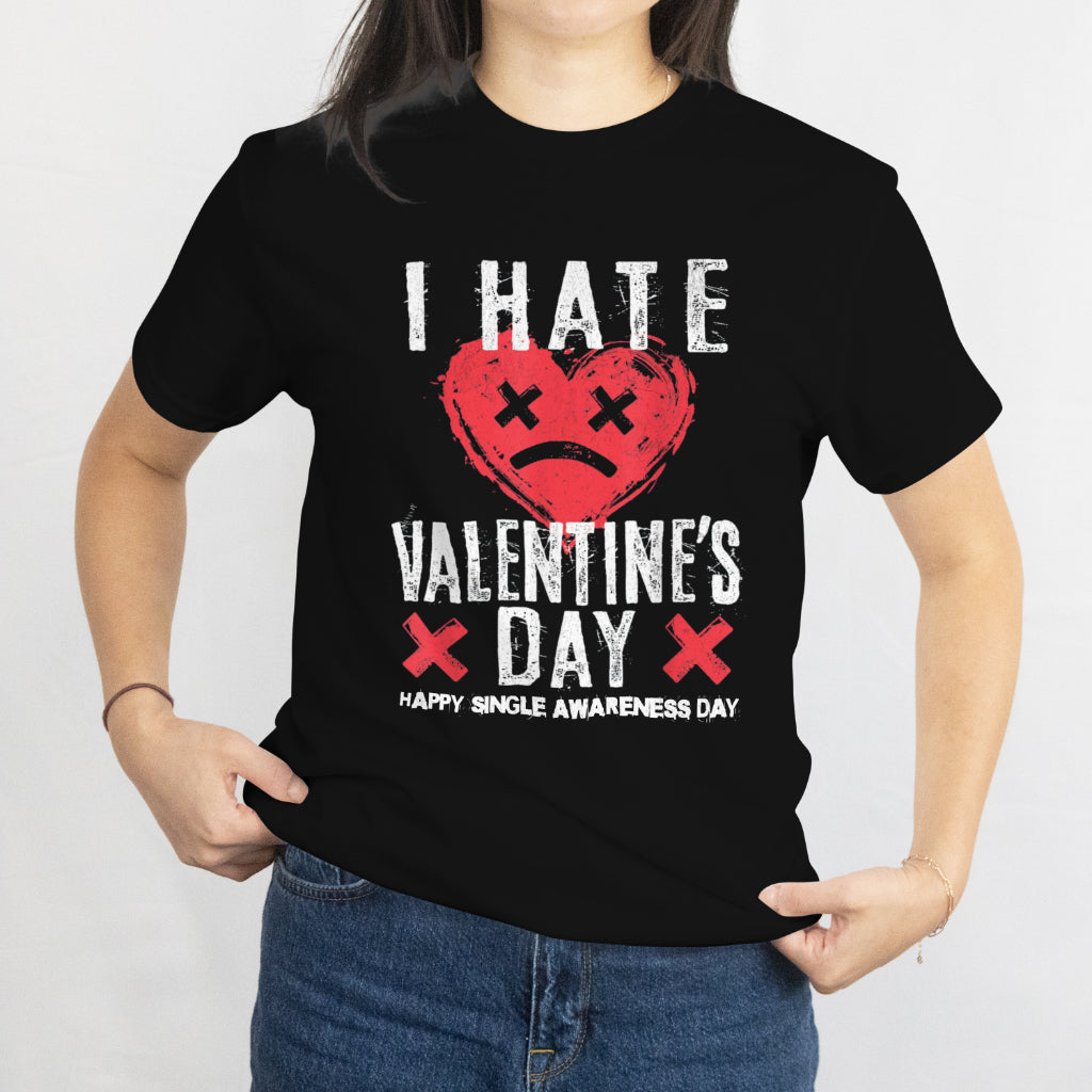 Anti-Valentine Sad Face Heart T-Shirt I Hate Valentine's Day Unisex Tee