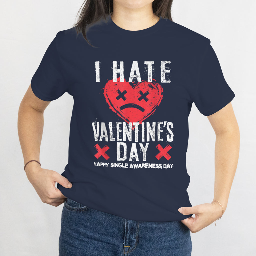 Anti-Valentine Sad Face Heart T-Shirt I Hate Valentine's Day Unisex Tee