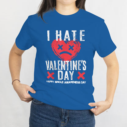 Anti-Valentine Sad Face Heart T-Shirt I Hate Valentine's Day Unisex Tee