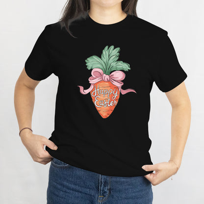 Happy Easter Carrot Coquette Unisex Tee - Cute Easter Bunny T-Shirt