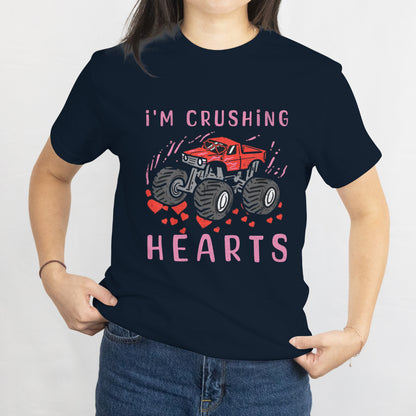 Funny Valentine Unisex Tee - I Crush Hearts Monster Truck Toddler Boys Valentines Day T-Shirt