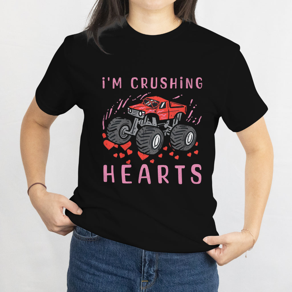 Funny Valentine Unisex Tee - I Crush Hearts Monster Truck Toddler Boys Valentines Day T-Shirt