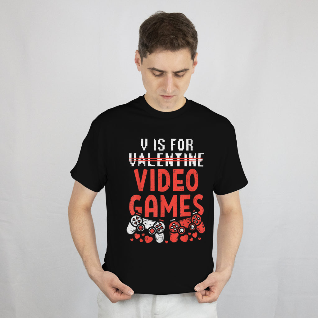 Funny Valentines Day Gamer Boy Men Gift T-Shirt V Is For Video Games Tee