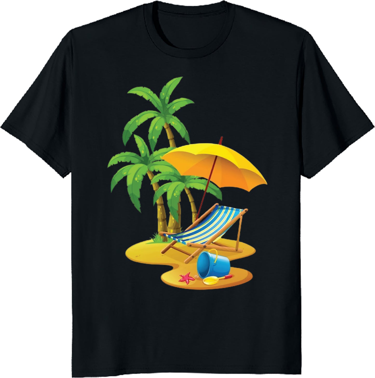 Beach Scene T-Shirt - Relaxing Chair & Umbrella Coastal Summer Graphic Tee, Vacation Beach Lover Gift