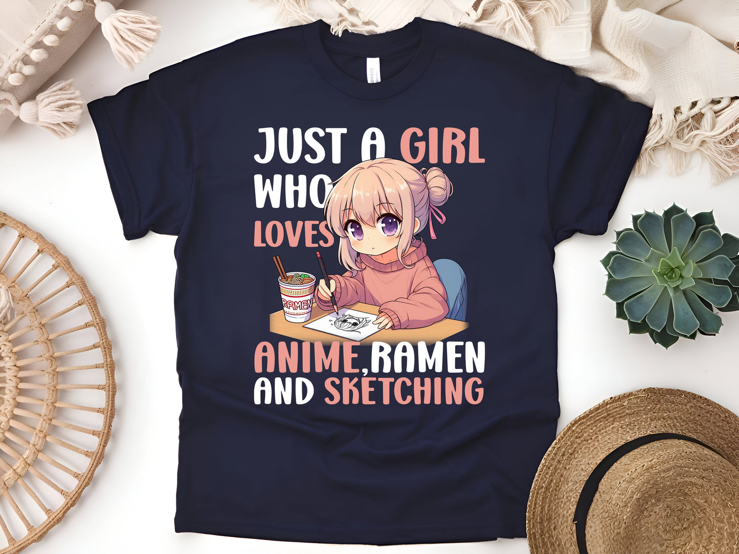 Just A Girl Who Loves Anime, Ramen, And Sketching – Japan Anime Lover T-Shirt