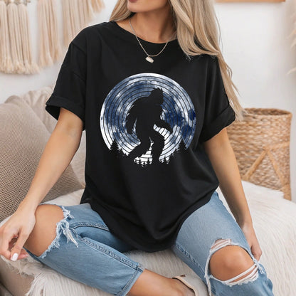 Bigfoot Retro Moon T-Shirt - Vintage Sasquatch Tee - Cryptid Lover Gift - Outdoor Adventure Unisex Tee