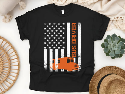 American Flag Bus Driver T-Shirt - Patriotic School Bus Driver Tee