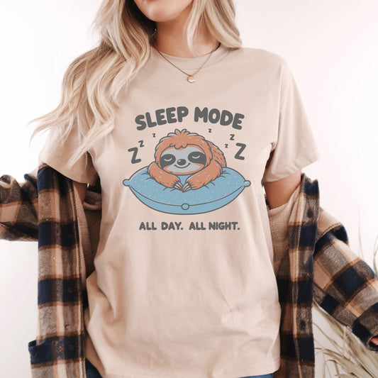 Sloth Sleep Mode Shirt, Funny Lazy T-Shirt, All Day All Night Nap Tee, Cute Sloth Lover Gift, Unisex Pajama Humor Tee