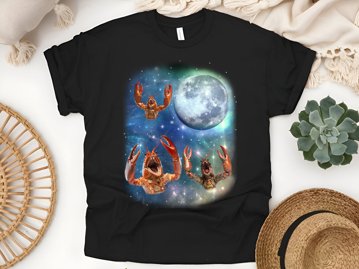 Three Lobster Moon T-Shirt, 3 Crustaceans Sea Lover Parody Tee