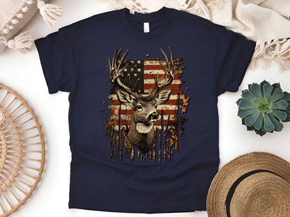 American Flag Deer Hunting T-Shirt – Rustic Patriotic Wildlife Tee