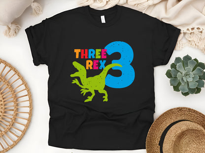 Girl 3rd Birthday Three Rex Dinosaur T-Shirt - Cute 3 Year Old Dino Birthday Tee