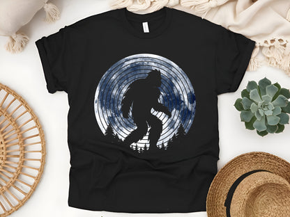 Bigfoot Retro Moon T-Shirt - Vintage Sasquatch Tee - Cryptid Lover Gift - Outdoor Adventure Unisex Tee