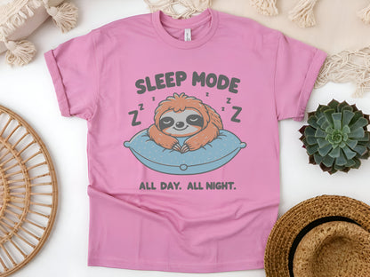 Sloth Sleep Mode Shirt, Funny Lazy T-Shirt, All Day All Night Nap Tee, Cute Sloth Lover Gift, Unisex Pajama Humor Tee